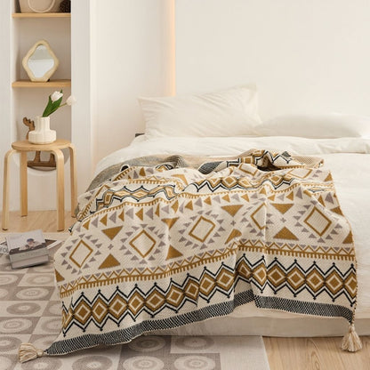 Decorative tassel geometric chenille blanket boho acrylic throw for home accent décor