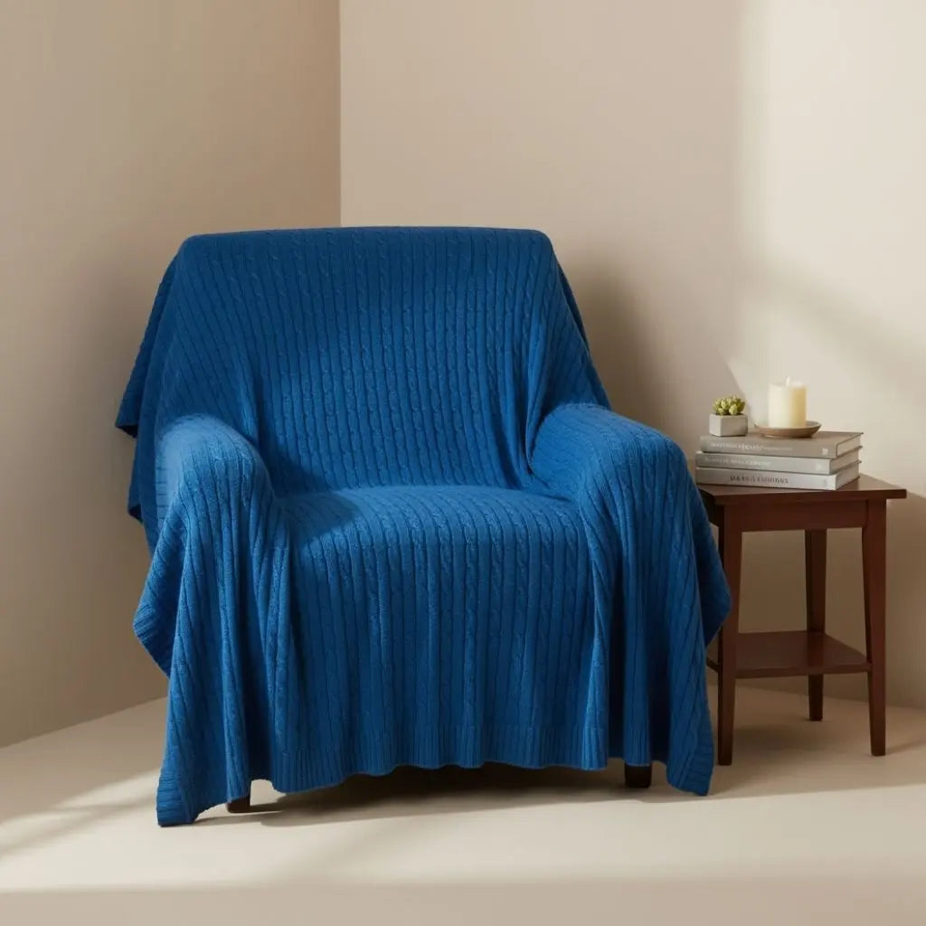  100% cotton knitted throw blanket with soft texture for sofa or bed use