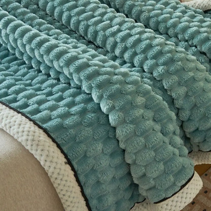 Velvet bed blanket with plush double layer construction for comfortable sleeping