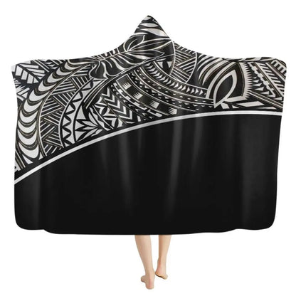 Bohemian turtle hooded flannel blanket with decorative border and soft cozy fabric texture