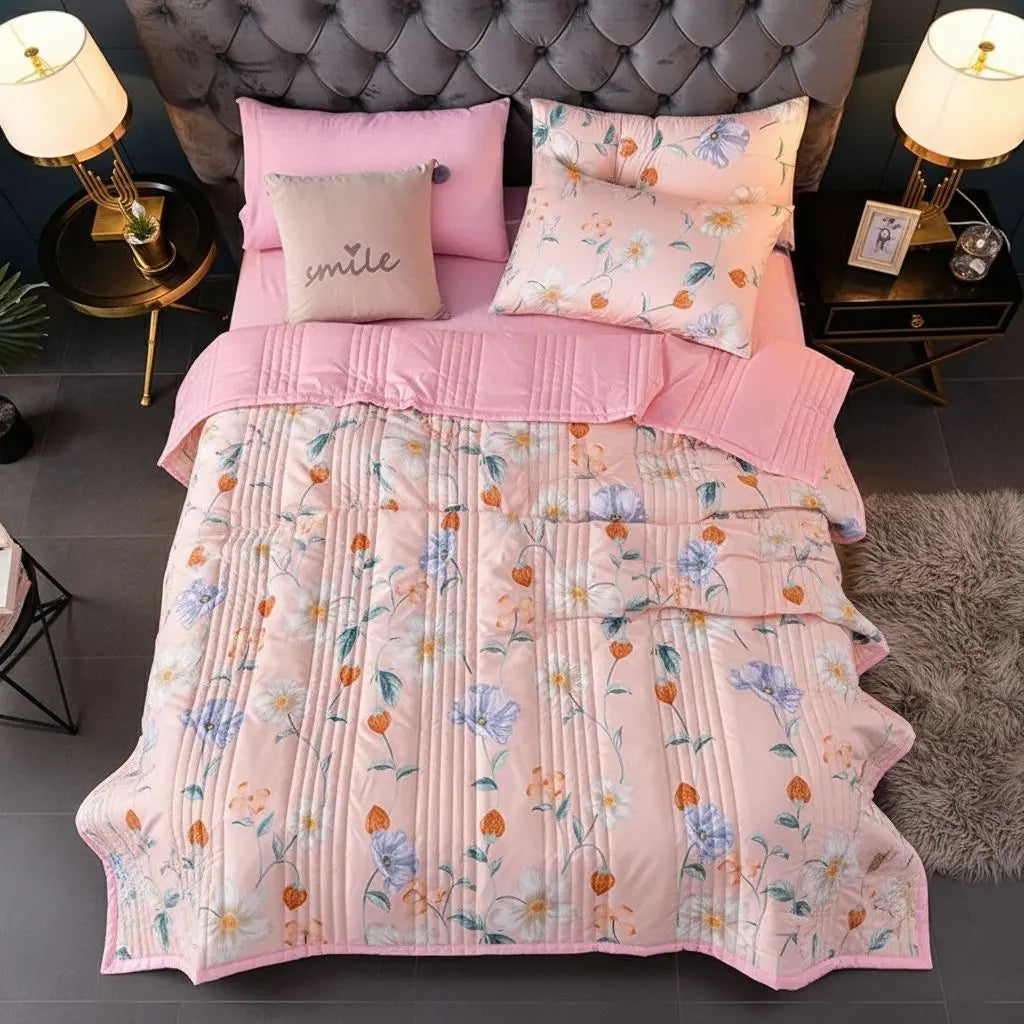Cotton summer blanket with reactive print design breathable washed fabric lightweight bedding