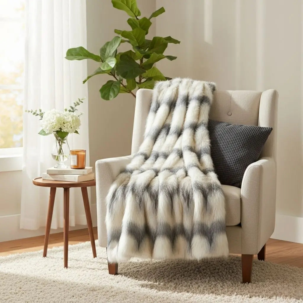 Soft faux fur throw blanket with plush texture for cozy home decor and comfort