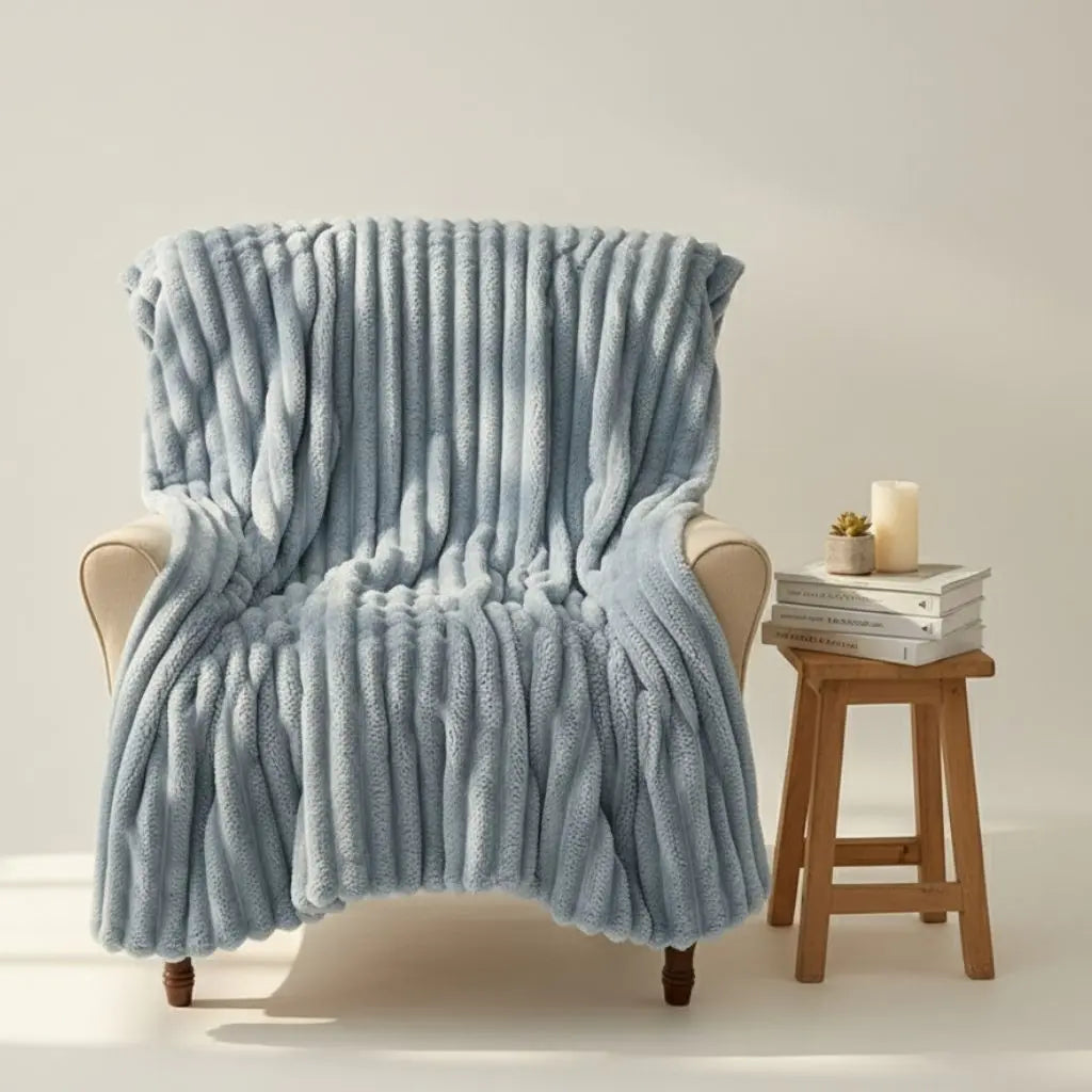 Heavy flannel blanket with ribbed texture polyester construction for autumn winter comfort