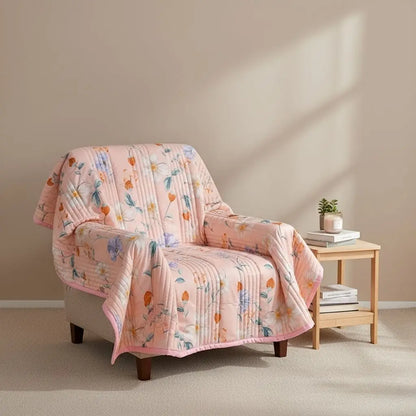 Airable cotton blanket summer bed cover with detailed print pattern machine washable bedding