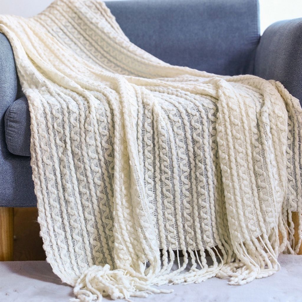 Jacquard Tassel Knit Sofa Throw Blanket