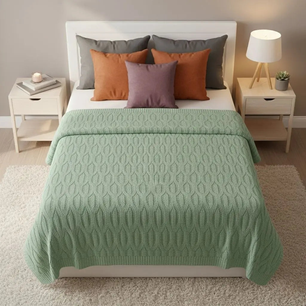 Bamboo throw blanket draped on bed natural fiber bedding for bedroom decor