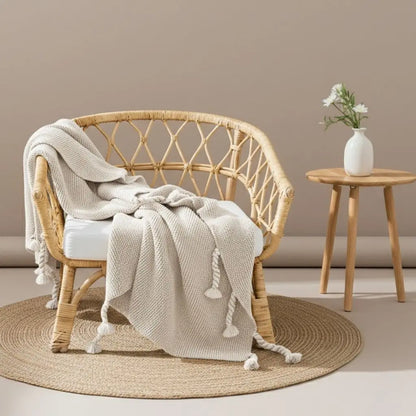 Chloe Twist Tassel Cotton Knit Blanket Inovessa