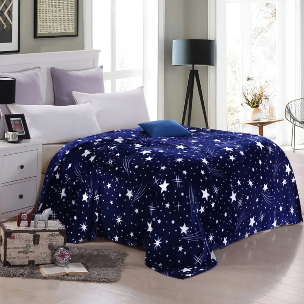 Night sky constellation flannel throw blanket with detailed star pattern design
