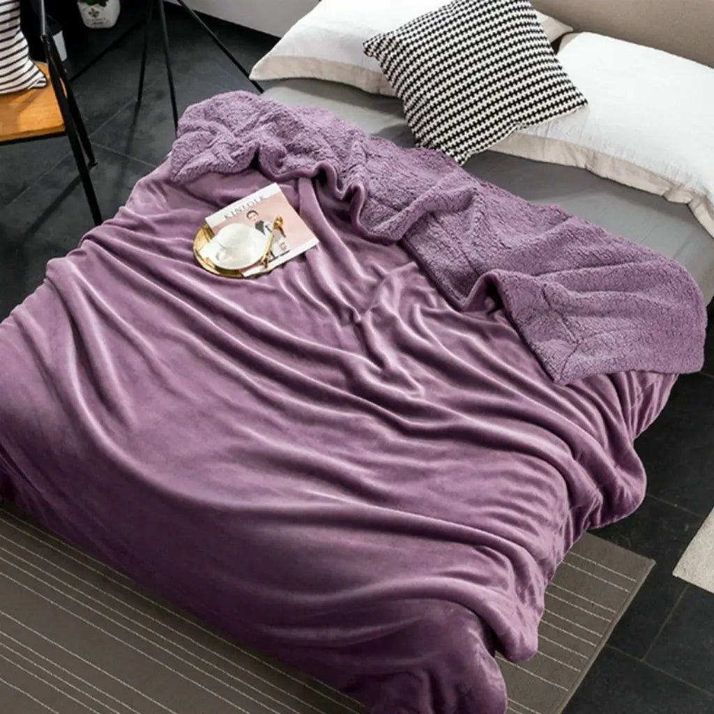 Thick coral velvet sherpa throw blanket for bedroom or living room comfort