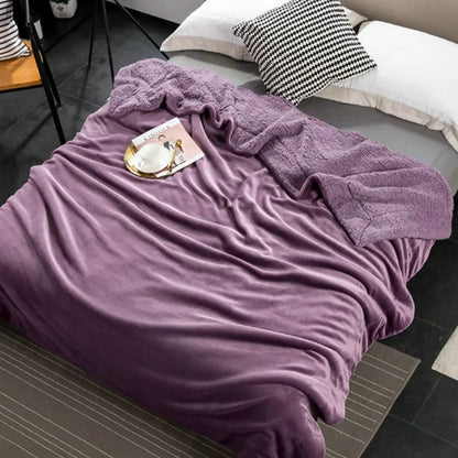 Thick coral velvet sherpa throw blanket for bedroom or living room comfort