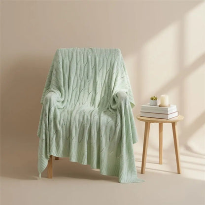 Close up bamboo fiber blanket showing knitted striped pattern breathable weave texture