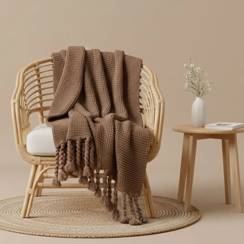 Chloe Twist Tassel Cotton Knit Blanket Inovessa