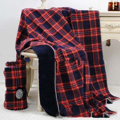 Red plaid throw blanket with flannel and fleece layers for couch use