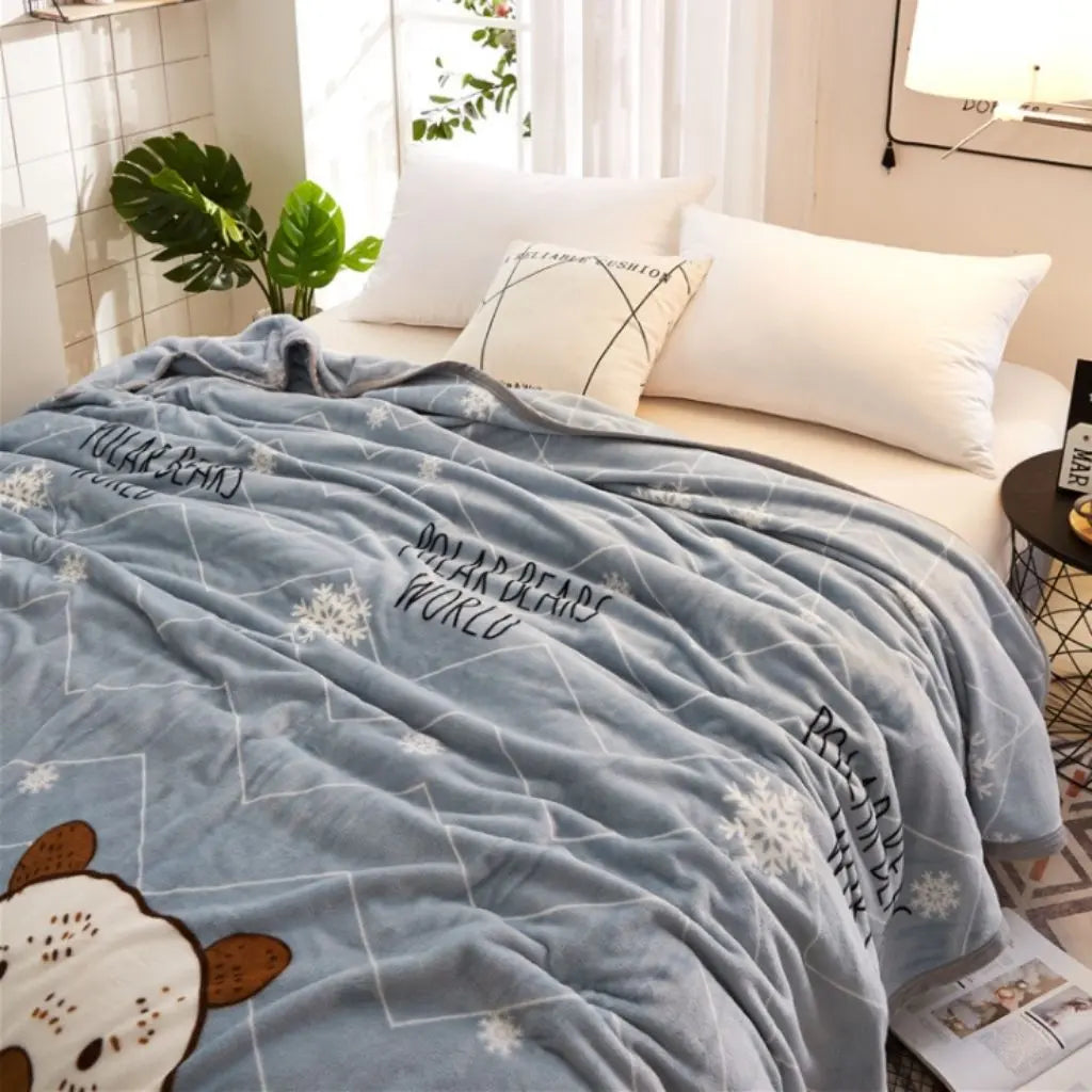 Lightweight flannel throw featuring playful polar bear illustrations perfect for year round comfort