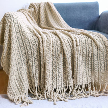 Jacquard Tassel Knit Sofa Throw Blanket