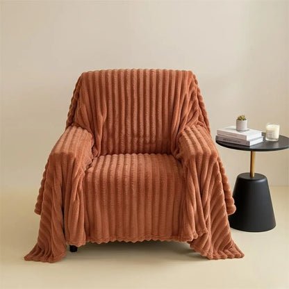 Ribbed texture heavy flannel blanket in soft polyester for winter warmth