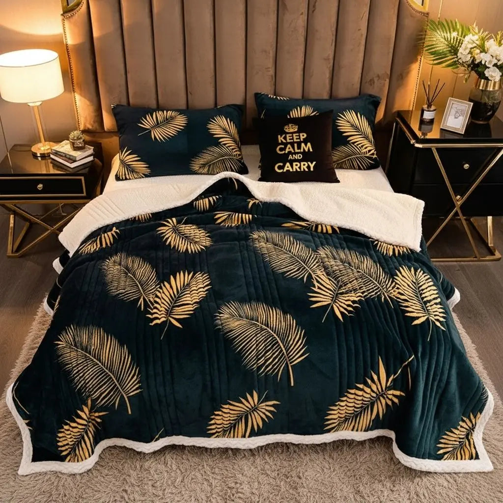 Cashmere blend blanket with feather silk lining plush feel for sophisticated home comfort