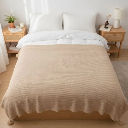 Acrylic knit throw featuring tassel edging for year round home comfort