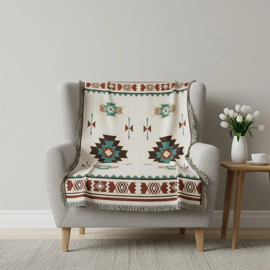 Moon phase throw blanket featuring tarot celestial artwork with decorative fringe for boho spiritual decor