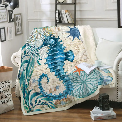 Ocean themed coral fleece blanket ideal for sofas and beds