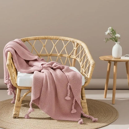 Chloe Twist Tassel Cotton Knit Blanket Inovessa