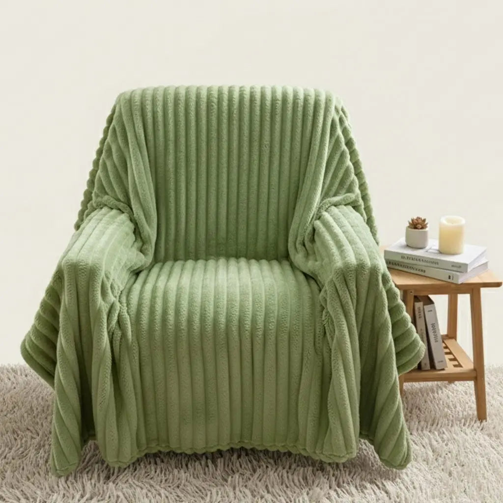 Heavy flannel throw blanket with ribbed polyester texture for winter bedding