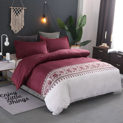 Polyester duvet cover with plain weave construction featuring decorative floral border for modern bedrooms