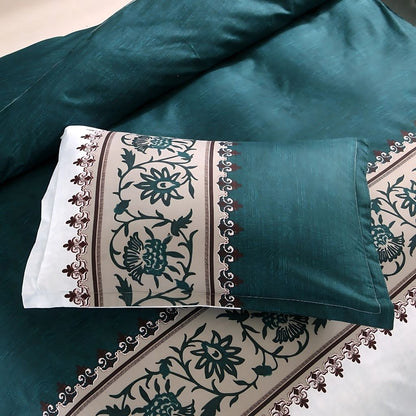  Reactive dye duvet cover with intricate floral border design crafted from lightweight polyester material