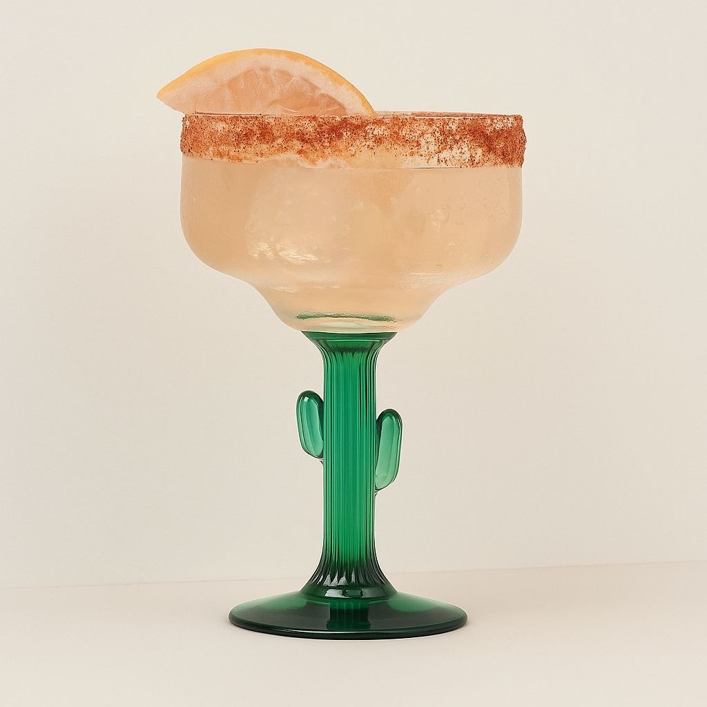 Desert themed margarita glass with cactus base holds 473ml perfect for frozen cocktails and parties