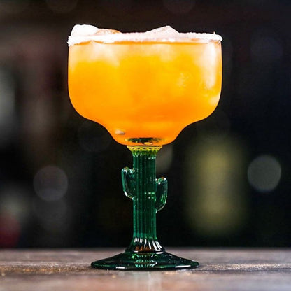 Lead-free glass cactus cocktail goblet with generous bowl design for margaritas and mixed drinks
