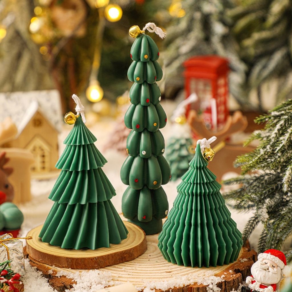 Soy wax spiral candle in tree form with smooth finish for seasonal home decoration