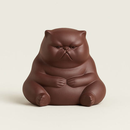 Raw ore purple clay tea pet cat ornament displaying authentic texture and expressive features