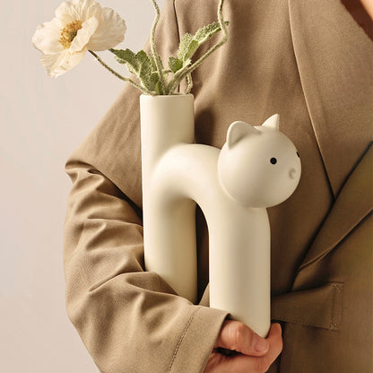 Clem Marble Cat Shaped Ceramic Flower Vase