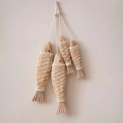 coastal fish net decor Wooden Fish Wall Decor Set - Coastal Nautical Wall Hanging