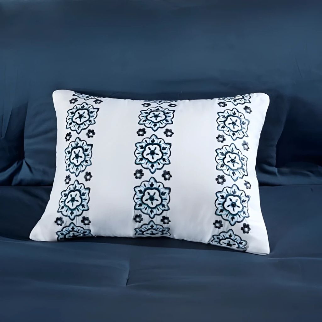Complete queen bedding set with comforter sheets pillowcases shams and decorative pillow in boho style