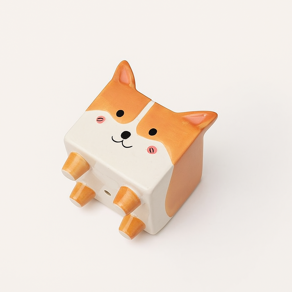 Corgi & Lamb Cartoon Ceramic Plant Pot showing sturdy four-legged base and charming animal details