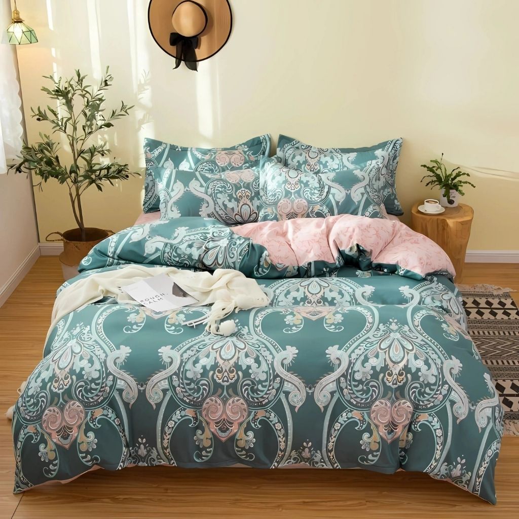 Modern cotton quilt cover with structured striped design, includes matching pillowcases for complete bedroom look