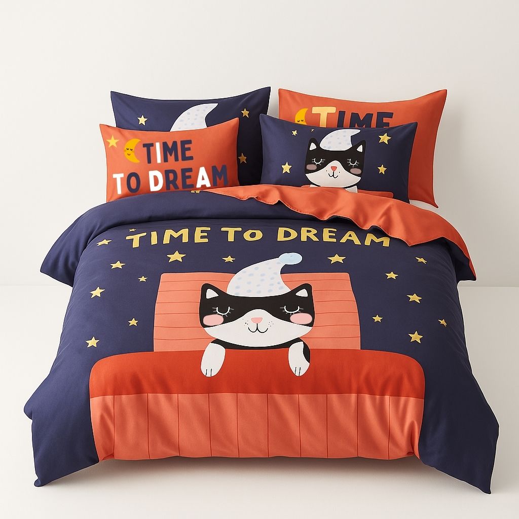 Reactive print cotton bed sheets with vibrant cartoon characters and lasting color technology