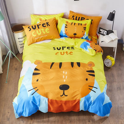 Close-up of cartoon print cotton bedding with reactive dye technology for fade-resistant colors