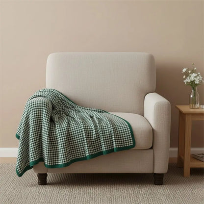 Acrylic blanket with geometric jacquard pattern in neutral tones for modern home décor 