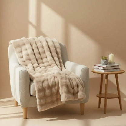 Angora velvet throw blanket with rabbit fur texture in solid color for bedroom décor