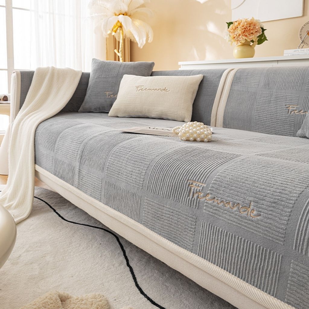 Soft flannel sofa cover with anti-slip backing for furniture protection and comfort