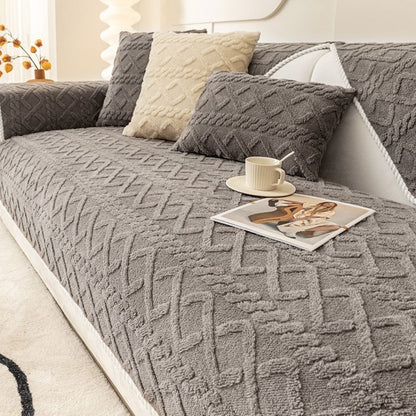  Plush geometric couch protector offering soft comfort for modern interior styling