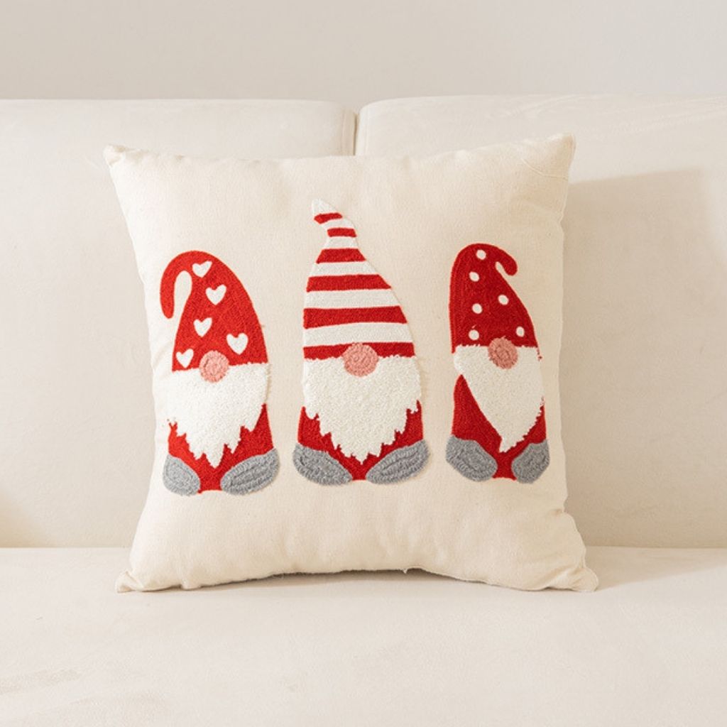 Christmas cushion cover with detailed embroidery and festive stitching