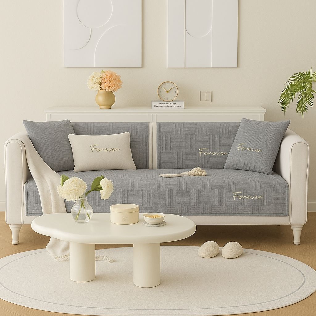 Plush flannel sofa slipcover showing smooth texture and protective coverage