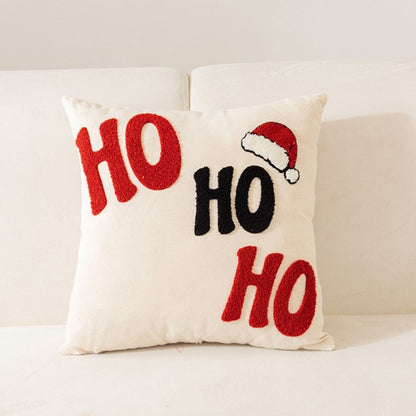 Square holiday pillow cover featuring colorful embroidered design