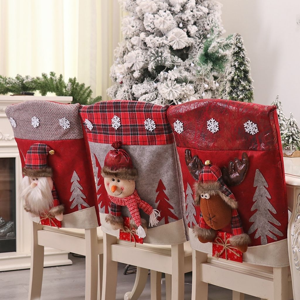 Holiday reindeer chair cover with 3D character for festive dining