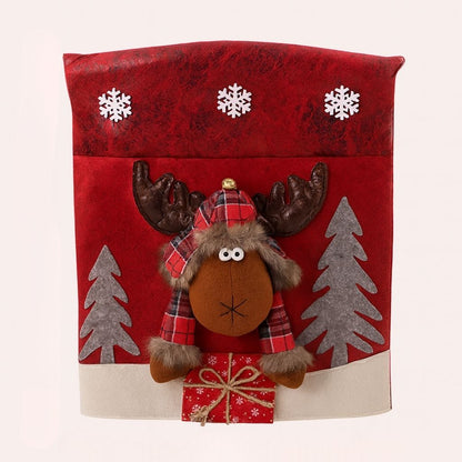 White snowman holiday chair cover with 3D design for dining room