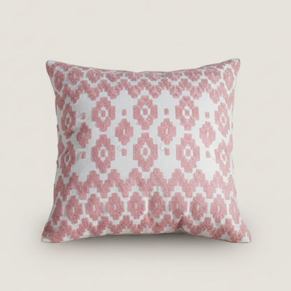 Geometric cotton canvas pillow cover with embroidered spiral motif