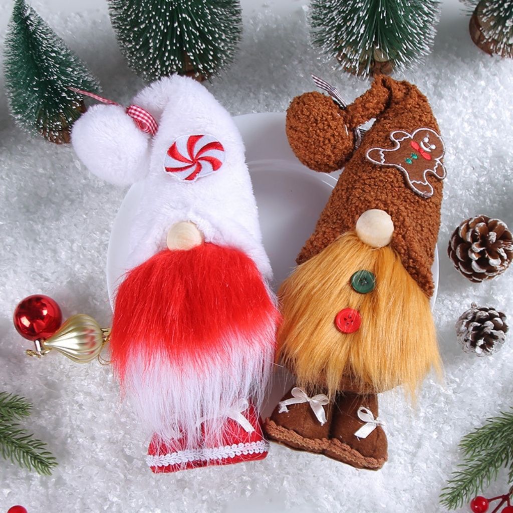 Christmas gnome decor with tall hat and gingerbread accents tabletop display